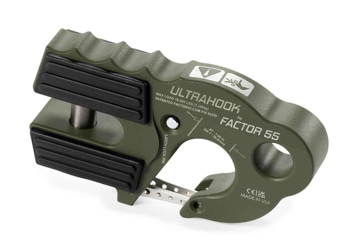 UltraHook Winch Hook with Shackle Mount – OD GRN (Factor 55 00250-14)