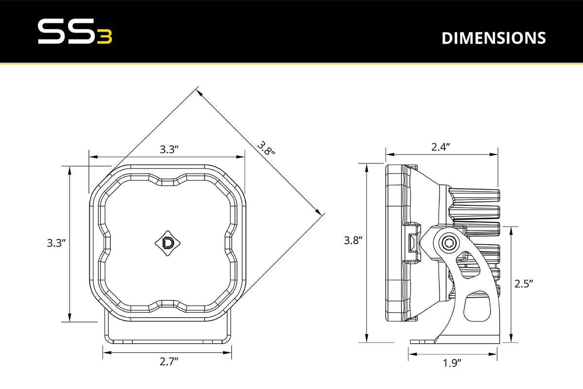 Diode Dynamics Stage Series SS3 Pro Backlit LED Ditch Light Kit for 2021-2023 Ford Bronco, Yellow Combo/Driving – ZZ8 (Diode Dynamics DD7187)