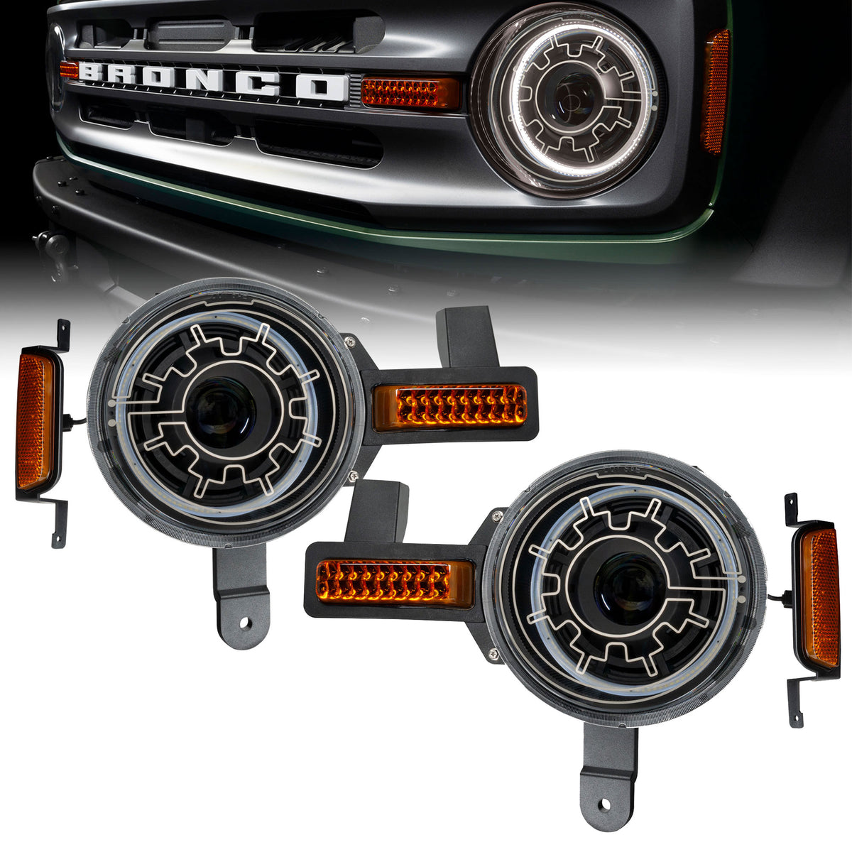 Oculus Bi-LED Heated Lens Projector Headlights for 2021-2025 Ford Bronco – A Primary (Oracle Lighting 5886-111)