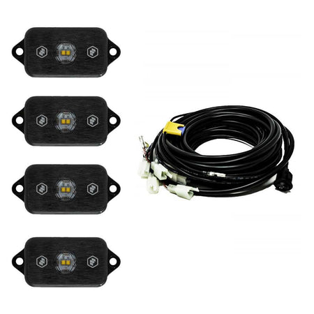 Baja Designs LED Rock Light Kit with Pre-Cut Wiring Harness and Switch, 4 Lights, Red – ANG A (Baja Designs 447059)