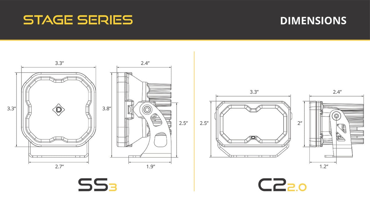 Diode Dynamics Stage Series C2 2.0 Sport Backlit LED Ditch Light Kit for 2019-2021 Ford Ranger, White Combo/Driving – ZZ8 (Diode Dynamics DD6587)