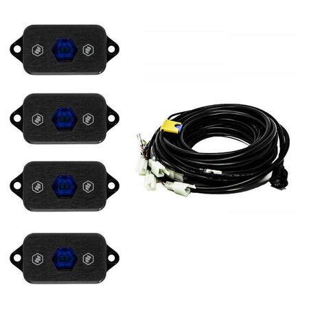 Baja Designs LED Rock Light Kit with Pre-Cut Wiring Harness and Switch, 4 Lights, Red – ANG A (Baja Designs 447058)