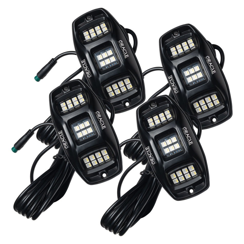 ColorSHIFT RGB+W Wide Angle Rock Light Kit, 4 Pods, Bluetooth and Remote Control – B Product (Oracle Lighting 5895-339)